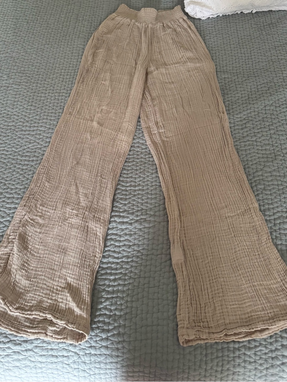 NWOT Michael Stars Lightweight Gauze Wide-Leg Pants - Beige